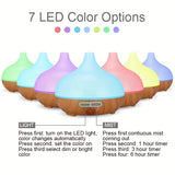 1pcs Air Humidifier Essential Oil Aromatherapy Diffuser With 7 Color LED Humidificador 16.91oz Crack Woodgrain USB Ultrasonic Aroma Diffuser For Classroom School Bedroom Home Office Travel Summer Essential