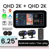 12V-24V CarPlay Android Auto Toucreen Dual Bluetooth Wireless For Motorcycle GPS Navigation Front Rear Lens Driving Recorder