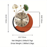 1pc, Orange Wall Clock, Ginkgo Leaf Decoration Clock, Bedroom, Living Room, Silent Wall Watch, Autumn Thanksgiving Halloween Harvest Festival, Home Decor, Aesthetic Room Decor