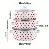 3pcs, Soup Pot, Enamel Thickened Double Ear Soup Pot, High Temperature Resistant, Cooking Pot, Barbecue Stew Pot, Frying Pan