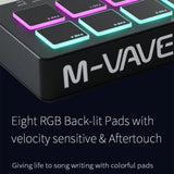 M-Vave 25 Key Usb Midi Keyboard Controller Mini Portable Usb Keyboard Piano Controller with 8 Backlit Drum Pads Dynamic Keybed