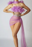 Female singer's temperament, mesh, sexy perspective set, stage performance suit, short skirt, high-end luxury new model