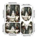 Cute Cartoon Ghost Shower Washable Halloween Curtain Polyester Fabric with Hoo for Bathroom Decor