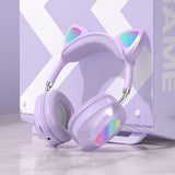 Wireless Headphones Cat Ear with Mic Bluetooth 5.0 Glow Light Headset Stereo Bass for Children Girl PC Phone Gaming Headsets