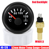 40~120 Celsius 52mm Temperature Gauge+Sensor with Flash Alarm Waterproof Red Light Water Temp Meter for Car Boat 12V 24V