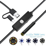 7mm lens Android Endoscope Camera Adjustable 6 LEDs IP67 Waterproof 1m 2m 5m Micro Inspection Video Camera Snake Borescope Tube