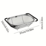 1pc Over The Sink Colander Strainer Basket Stainless Steel, For Kitchen Sink With Rubber Grip, Fine Mesh, Large Kitchen Gadgets Tools