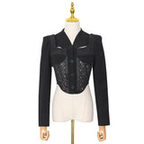 V-neck hollow lace stitching suit