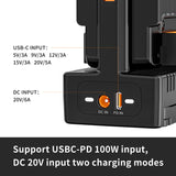 Dual-Channel V-Mount Lock Battery 100W USB-C PD Fast Charger for Most V Mount DC Input D-Tap Output