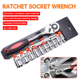 12 Piece Repair Tool Set 1/4 3/8 1/2 Quick Ratchet Hexagonal Automotive Maintenance Socket Wrench Tools