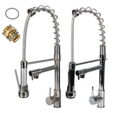 Crane Tap with Dual Spout Hot Cold Water Mixer Kitchen Sink Faucet Brass Pull Down Spring Dual Swivel Spouts Deck Mounted
