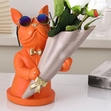 Home Decor Figurine Miniature French Bulldog Sculpture Desktop Flower Vase Table Decoration Modern Decorative Statue