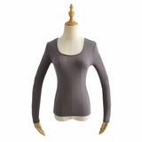 Round Neck Stretch Slim Fit Long-sleeved T-shirt Women