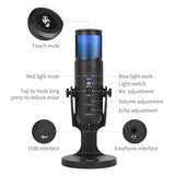 Wired RGB Microphone Professional USB Condenser Mic for Gaming Recording