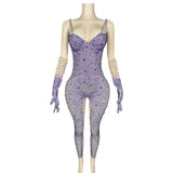 Jumpsuit coswear slim fit yoga exercise pants jumpsuit full diamond temperament tight fitting suit long sleeves