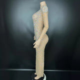 Water Diamond Super Sparkling Temperament Standing Shoulder Luxury Celebrity Wrapped Hip Sexy Banquet Party Evening Dress