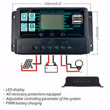 10A 20A 30A 40A PWM Solar Charge 12V 24V PV Regulator+LCD Display Dual Port Controller for Lead-Acid/Lithium Battery