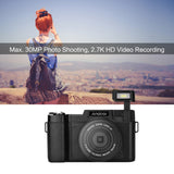 Andoer CD-R2 2.7K Full-HD 30MP Camera Video Camcorder 3.0-inch Rotation TFT Screen 4X Digital Zoom Electronic Anti-shake