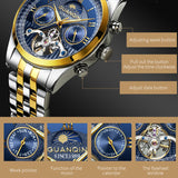 GUANQIN Tourbillon Waterproof Stainless steel Men's watches Mechanical Moon Phase Automatic watch for men Sapphire mirror Watch