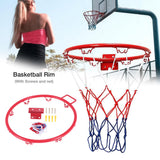 32cm Mounted Basketball Hoop Netting Metal Hanging Basket Basket-Ball Wall Rim with Screws Indoor Outdoor Sport