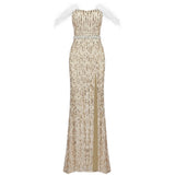 Feather Raglan Large Slit Sexy Fishtail Evening Dress