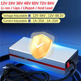 Li-ion Lifepo4 Voltage Current Adjustable Lithium Battery Charger - 1A to 25A for 12V to 84V Batteries.