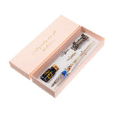 Retro Glass Dip Set Vintage Quill Calligraphy Crystal Writing Signature Ink Dipped with 2 Nibs & Pen Holder