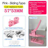 Heart Shaped Button Maker with 100-Set Making Parts Kit - DIY Rotating/Sliding Type Press Machine Badge Pins Set