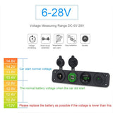 Green Light DIY 4 Hole Panel 4.2A Dual Usb Charger Cigarette Lighter Switch Volt Meter for Car Boat Trailer Vehicles Truck Yacht