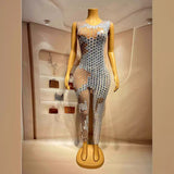 Design sense, hollowed out lenses, personalized street runway dress, unique temperament, niche, tight fitting, sexy jumpsuit