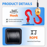 3 in 1 Electric Hoist Winch, 1100 lb. Wireless Cable Remote, 220 Volt, Lift 16 ft/min, Overload Protection, for lifting