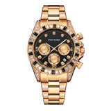 PINTIME Business Men's Watch Iced Out Diamond Stainless Steel Strap Luxury Color Quartz Wristwatch Waterproof Relogios Masculino