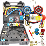 4 Way AC Manifold Gauge R410A R22 R134A HVAC Diagnostic Charging Tool Quick Adapter w/Hose Set + Carrying Case for car use