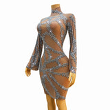 Sexy flared sleeve short skirt, high-end banquet dress with fashionable temperament and full diamond pattern design sense