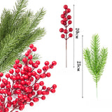 10pcs Artificial Pine Branches Holly Red Berries Stems for Xmas Tree DIY Wreath Decorations Christmas Home Decoration