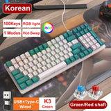 Korean K96 RGB nical 100 Keys Hot-Swap Red/Blue Switch Gaming Keyboard 2.4G BT5.0 Type-C 3 Modes Backlight
