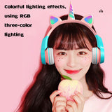 Unicorns Bluetooth 5.0 Headphone With Microphone RGB Light Earphone Girl Gifts Children for Computer Gaming Wireless Headset