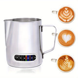 1pc 60ml Coffee Milk Frothing Pitcher With Built-In Thermometer, Stainless Stee