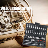 46pcs 1/4 Inch Drive Ratchet Bit Socket Wrench Set Metric nic Tool Kit Car Accessories
