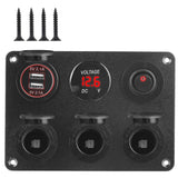 12V 24V Switch Panel Dual USB Chargers 4.2A Cigarette Lighter Plug Socket Power Adapter Outlet for Car Boat RV Voltmeter Toggle