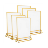 6Pack 5X7 Inch Clear Acrylic Sign Holder with Gold Borders and Vertical Stand, Double Sided Table Holders for Wedding