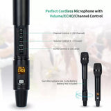 UHF Dual Channel Dynamic Echo Microphone Wireless System with Charging Dock Control for Karaoke Mics Profesional High Quality
