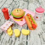 Wooden Simulation Strawberry Hamburger Set Kitchen Food Toys For Kids Pretend Playset