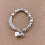S925 Sterling Silver Square Bead Bracelet Women's Personality