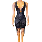 2024 Summer New Fashion Deep V Sexy Sleeveless Mesh Perspective Temperament Wrapped Hip Evening Dress
