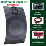 300W Portable Flexible ETFE Solar Panel Kit High Efficiency Monocrystale Cells, Waterproof, Foldable for 12V Battery Charging