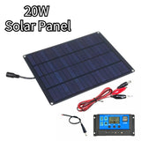 20W Panel with Battery Clip and Controller 18V Monocrystale Cells Outdoor Camping Hiking Solar Car Charger