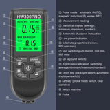 Car Paint Metal Coating Thickness 0-2000UM Fe & NFe Probe Measuring Gauge