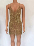 Novance 2024 Sexy Deep V Rhinestone Tassel Loose Evening Mini Luxury Party Dress
