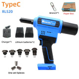 Electric Rocol RL-520 Lithium Battery Automatic Rivet Gun Core Pulg Riveting Tool Stainless Steel Brushed Rivets